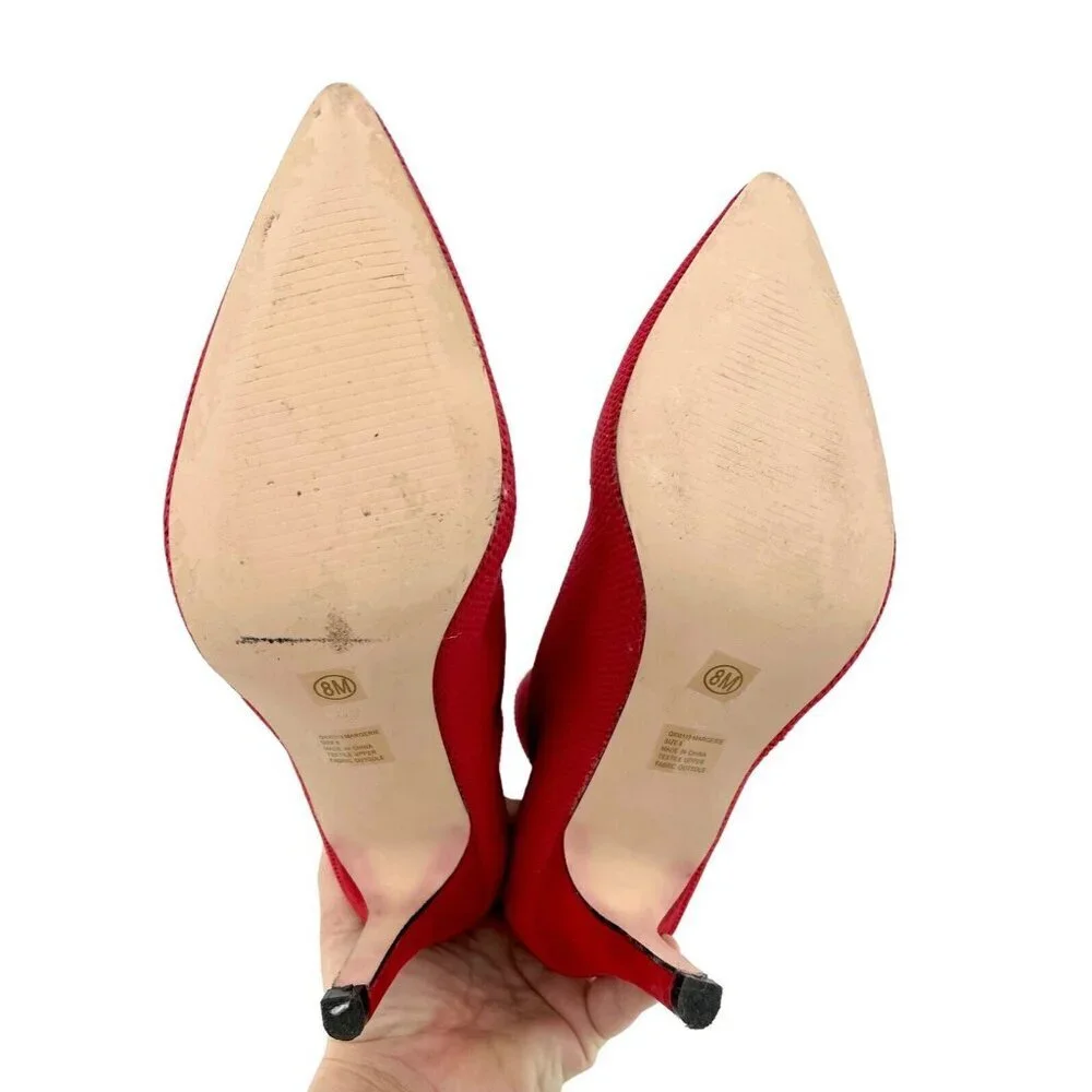Mia Margerie Red Knit Sock Booties Pull On Stiletto Heel Pointed Toe SZ 8 - Picture 10 of 16